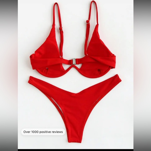 Underwire top bathing suit bikini red size small women shein brand new - Picture 2 of 4